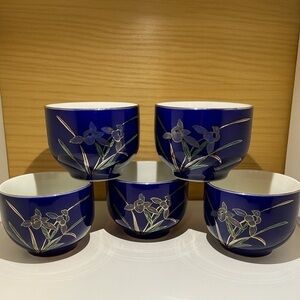 Vintage Japanese Cobalt Blue Tea Cups Set